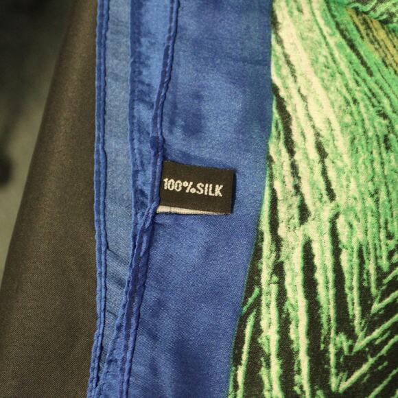 100% Silk Scarf Peacock Feathers Blue Green Beautiful 70x36 - Picture 4 of 9